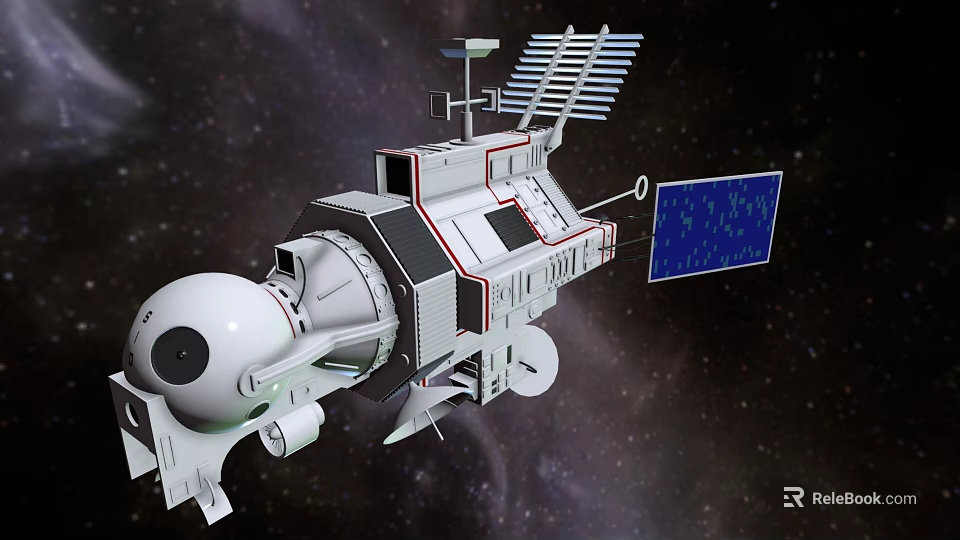 Advanced Spacecraft With Antenna Solar Panels And External Structure In Space 3d model 