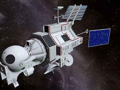 Advanced Spacecraft With Antenna Solar Panels And External Structure In Space 3d model