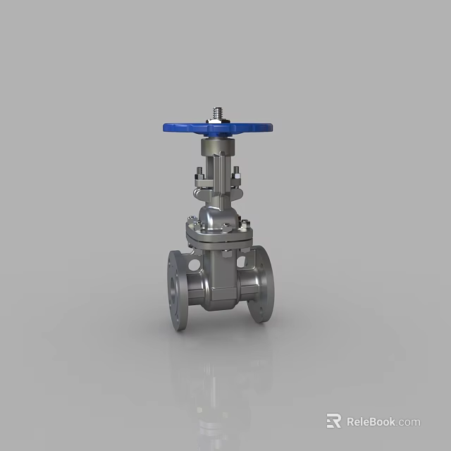 Industrial Stainless Steel Gate Valve Featuring Blue Handle And Flange Design 3d model 