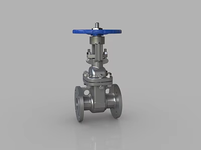 Industrial Stainless Steel Gate Valve Featuring Blue Handle And Flange Design 3d model