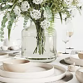 Elegant Decorative Ornament Set With Tableware Vase Fresh Flowers Wine Glasses Teacups And Plates