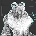 Monstrous Character With Shaggy Beard Glowing Red Eyes And Flying Insects