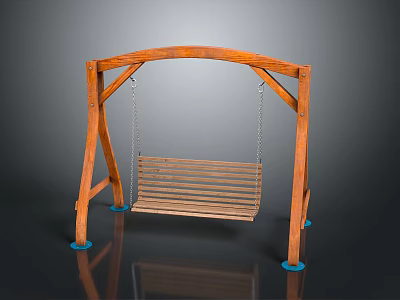 Sturdy Wooden Outdoor Swing With Arch Frame Chain Suspension And Bench Seat 3d model