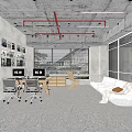 Industrial Style Office Interior With Desks Computers Chairs Sofa And Windows With Blinds 3d model