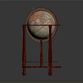 Vintage Globe On Red Wooden Stand With Round Base And Colorful Map