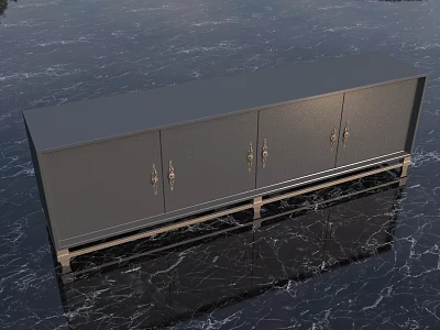 Modern Black Console Cabinet With Metal Handles And Sleek Metal Legs On Marble Floor 3d model