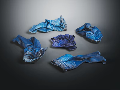 Fashionable Blue Folded Jackets Showing Texture Details And Various Folding Styles 3d model