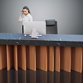 Modern Reception Desk Furniture With Black Marble Countertop And Wooden Slatted Base