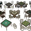 Various Styles Mahjong Tables With Accompanying Chairs And Side Tables