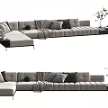 Modern Light Gray Sectional Sofa With Pillows Throw Blanket Side Table and Plant