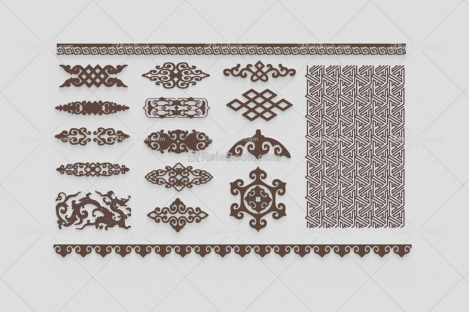 Mongolian Pattern Carved 3d model