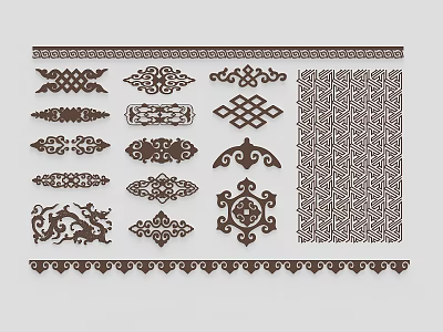 Artistic Decorative Carvings with Various Ornate Patterns and Intricate Border Designs 3d model