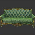 European Style Carved Sofa With Blue Diamond Patterned Fabric And Red Wooden Armrests