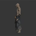 Woman Fantasy Character With Horns Textured Skin Decorative Skirt And Arm Bands