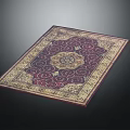 Traditional Square Carpet with Intricate Red Purple Patterns and Beige Golden Border