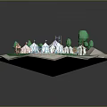 Cartoon Circus Scene With Circular Layout Colorful Tents Central Big Top And Green Trees