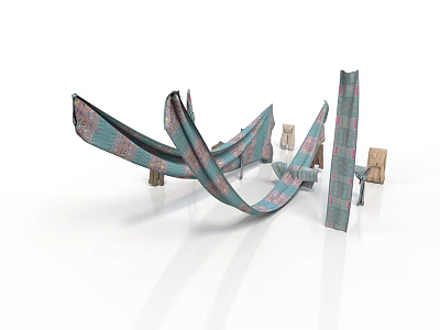 Colorful Plant Inspired Structure With Vine Like Design And Wooden Supports 3d model