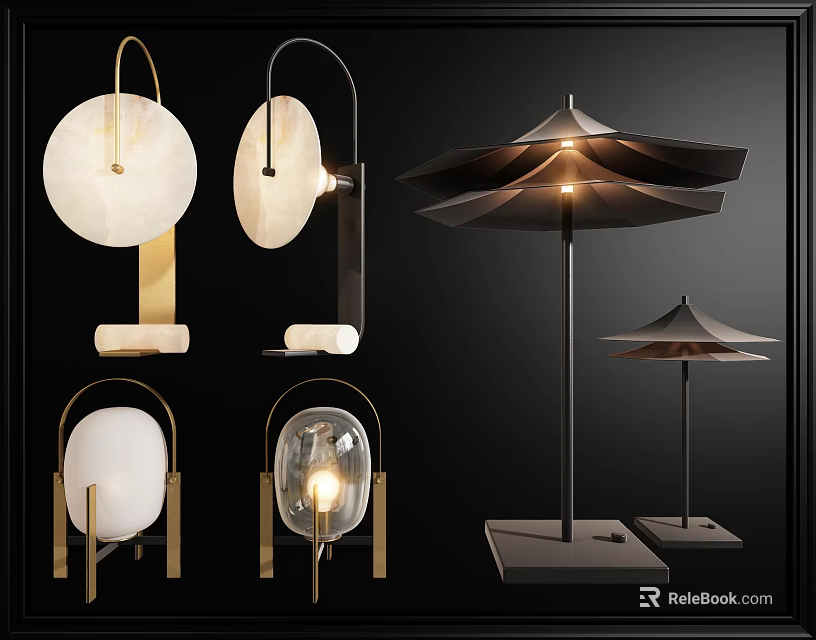 Modern Table Lamps Featuring Unique Designs Different Shapes Metal Base And Glass Shade 3d model 