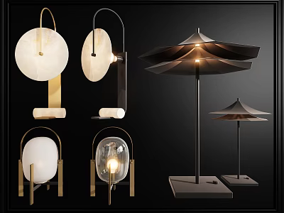 Modern Table Lamps Featuring Unique Designs Different Shapes Metal Base And Glass Shade 3d model