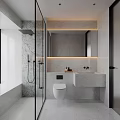 Modern Bathroom Interior Design With Marble Walls Glass Shower Mirror And Vanity