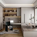 Modern Tatami Bedroom Interior Design With Writing Desk Built in Bookshelves And Decorative Pillows