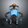 Blue Mechanical Robot With Black Arms Orange Head Device And Tracked Base