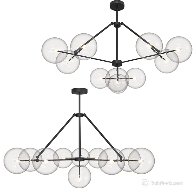 Modern Chandelier with Glass Globe Lights and Black Metal Frame for Contemporary Home 3d model 