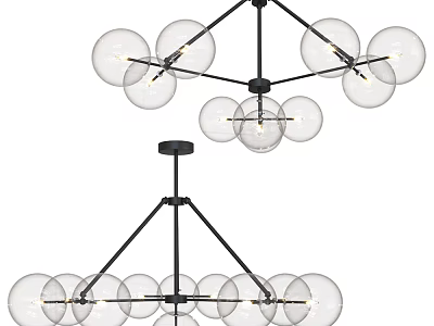 Modern Chandelier with Glass Globe Lights and Black Metal Frame for Contemporary Home 3d model
