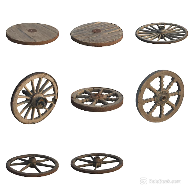 Vintage Wooden Wheels With Classic Spoke Design And Handcrafted Artisanal Details 3d model 