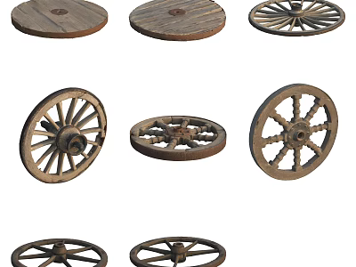 Vintage Wooden Wheels With Classic Spoke Design And Handcrafted Artisanal Details 3d model