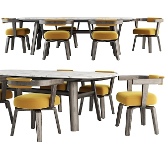 Solid wood dining table and chair combination 3d model