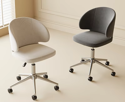 Modern Upholstered Swivel Chair with Curved Backrest Metal Base and Wheels Light Grey Dark Grey 3d model