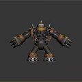 Futuristic Mechanical Armored Game Movie Character With Orange Black Spiked Armor Design
