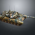 Detailed Military Tank With Camouflage Paint Green Brown Colors Long Gun Barrel And Metal Tracks