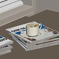 Stacked Magazines With Coffee Cup On Top For Modern Interior Design 3d model