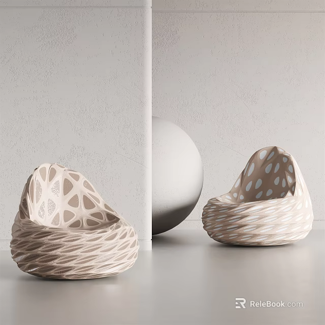 Modern Woven Leisure Chairs With Hollow Out Design And Round Decorative Sphere 3d model 