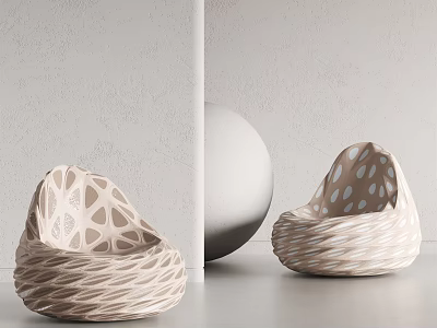 Modern Woven Leisure Chairs With Hollow Out Design And Round Decorative Sphere 3d model