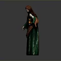 Standing Decorative Figurine In Green Robe With Red Cloak Holding Lantern