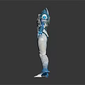 Futuristic Blue And White Tech Inspired Armored Humanoid Figure With Sleek Design Details