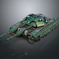 Advanced Military Tank Weapon With Dual Cannons Green Camouflage Modern Design And Green Lights