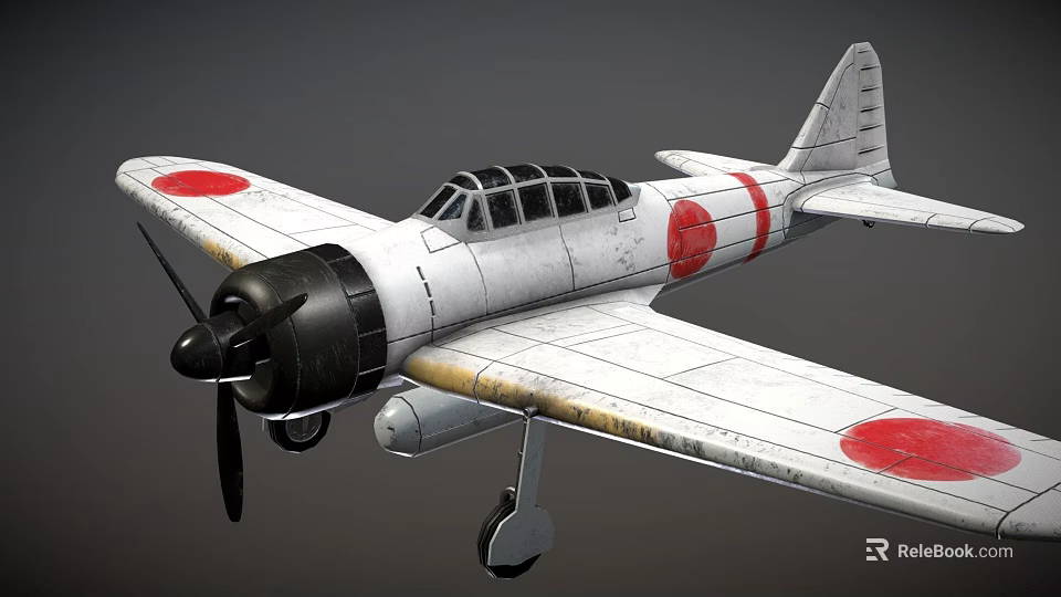 Vintage White Fighter Plane With Weathered Wings Black Propeller And Red Insignia 3d model 