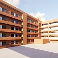 Red Brick Modern School Buildings With Classroom Structures Open Plaza Blue Sky And White Clouds