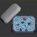 Portable Blue Cooler With Lid Filled With Ice Cubes And Colorful Fruits