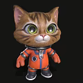 Cute Cartoon Cat Wearing Orange Astronaut Suit With Big Green Eyes and Black Background