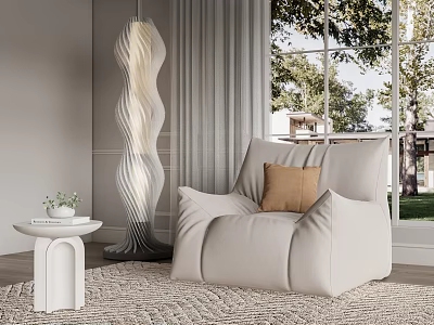 Comfortable Light Beige Lazy Sofa In Living Room With Floor Lamp And Window View 3d model