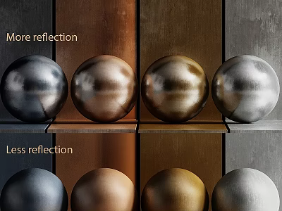 Metal Spheres With More And Less Reflection On Colored Background Panels 3d model