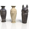 Carved Sculpture Vases With Intricate Patterns Dark Light Colors And Animal Head Design
