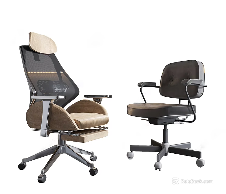 Ergonomic Office Chair With Mesh Back Beige Cushion Adjustable Armrests And Rolling Wheels 3d model 