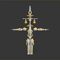 Gold And Silver Robot Cross Shaped Structure Spiked Top Outstretched Arms Bell Decorations Smooth Surface