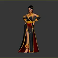 Fantasy Female Character In Traditional Costume With Golden Red Details And Elegant Pose
